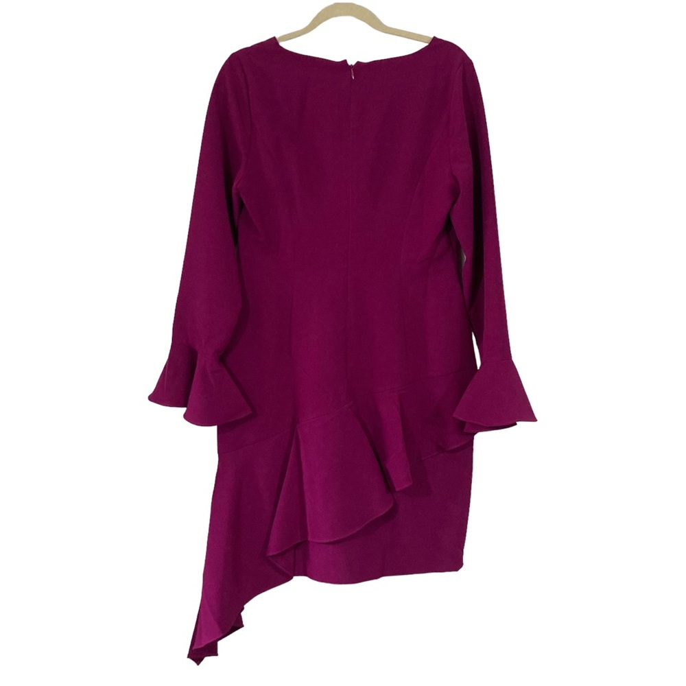FOCUS BY SHANI V-NECK DRESS WITH ASYMMETRIC FLOUNCE HEM, SIZE 8 - Picture 3 of 5